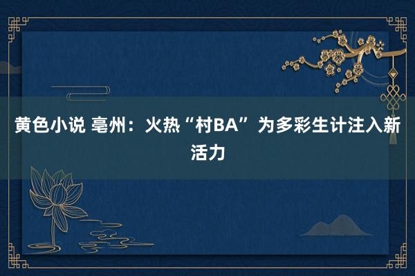 黄色小说 亳州：火热“村BA” 为多彩生计注入新活力