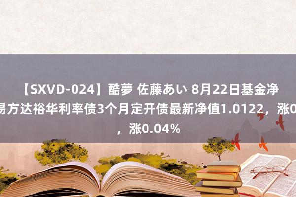 【SXVD-024】酷夢 佐藤あい 8月22日基金净值：易方达裕华利率债3个月定开债最新净值1.0122，涨0.04%