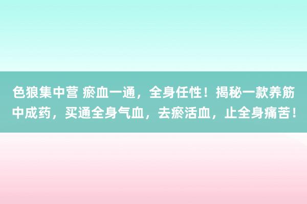 色狼集中营 瘀血一通，全身任性！揭秘一款养筋中成药，买通全身气血，去瘀活血，止全身痛苦！